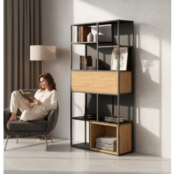 REGAŁ NA KSIĄŻKI METALOWE DREWNO LITE DĄB JESION OLCHA RNK-169